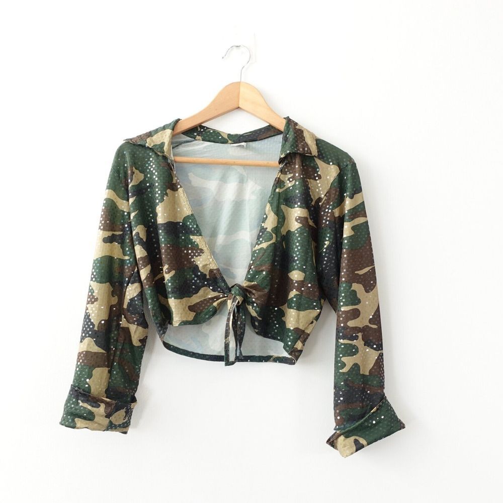 Cocktail Crop Top Medium Open Tie Knot Camouflage Camo Sexy Disco BLASIA USA